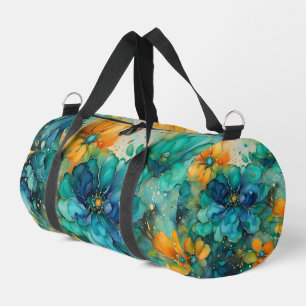 Turquoise Blue gold orange Floral *Personalize* Duffle Bag