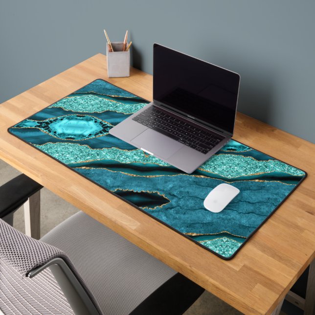 Turquoise Blue Gold Parties scintillant Marbre Tur (Bureau 2)