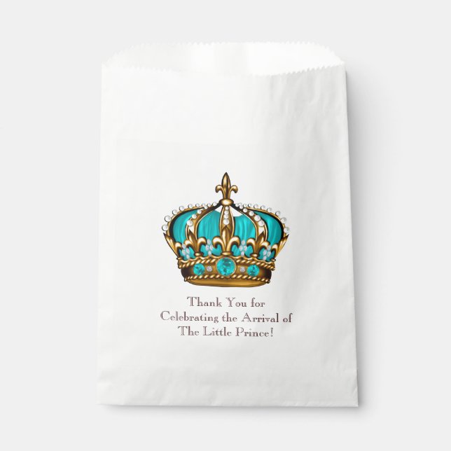 Turquoise Blue Gold Prince Baby Shower Favour Bag (Front)