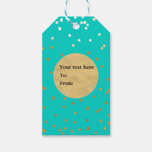 Turquoise Blue & Gold Shiny Confetti Dots Modern Gift Tags