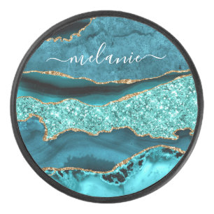 Turquoise Blue Gold Turquoise Nom personnalisé Hoc
