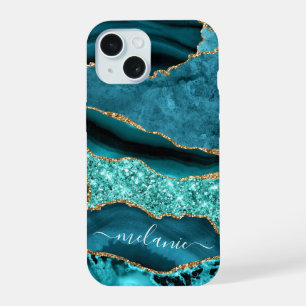 Turquoise Blue Gold Turquoise Votre nom coque ipho