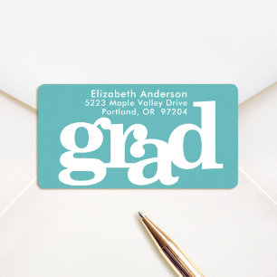 Turquoise blue graduation bold typography address label