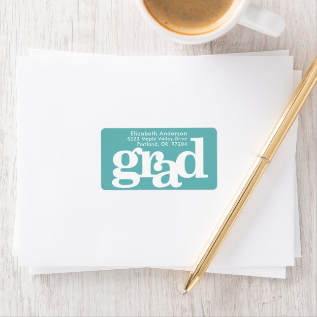 Turquoise blue graduation bold typography address label (Insitu)