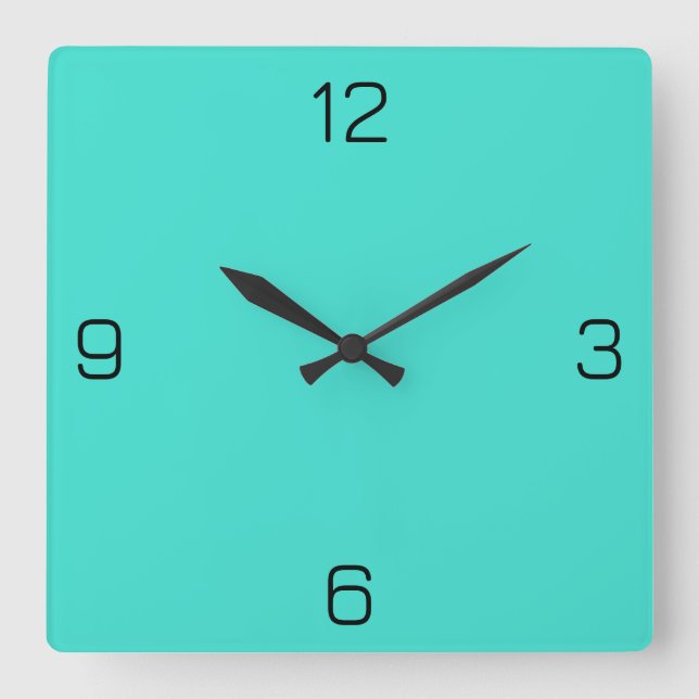 Turquoise Blue Green 40E0D0 - Option to Add Name Square Wall Clock (Front)