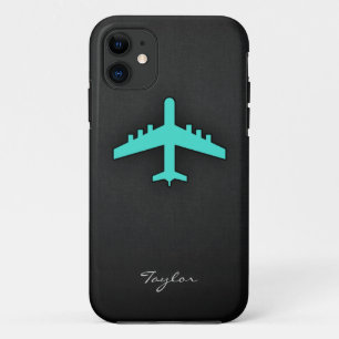 Turquoise; Blue Green Airplane iPhone 11 Case