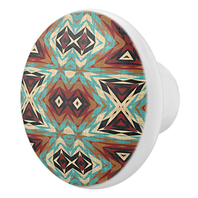 Turquoise Blue Green Brown Orange Ethnic Tribe Art Ceramic Knob (Right)