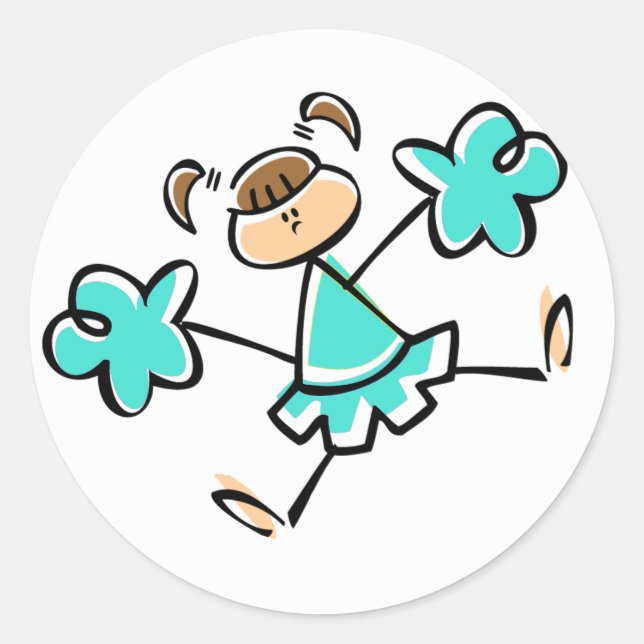 Turquoise; Blue Green Cheerleader Classic Round Sticker (Front)