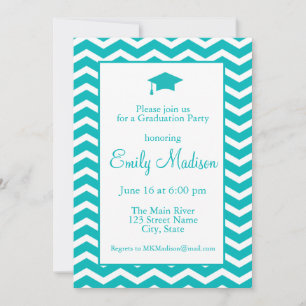 Turquoise Blue Green Chevron Graduation Party Ann Announcement
