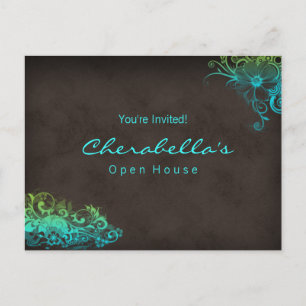 Turquoise Blue Green Floral Postcard Invitation