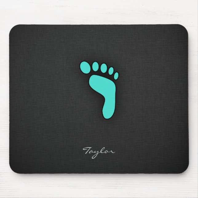 Turquoise, Blue-Green Footprint Mouse Pad (Front)
