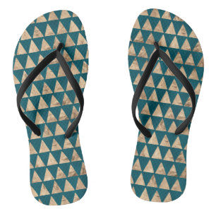 Turquoise blue green gold triangles  flip flops
