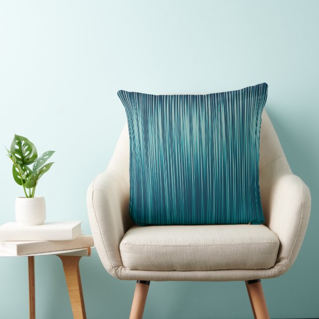 Turquoise Blue Green Graphic Pleat Stripe Pattern Throw Pillow (Chair)
