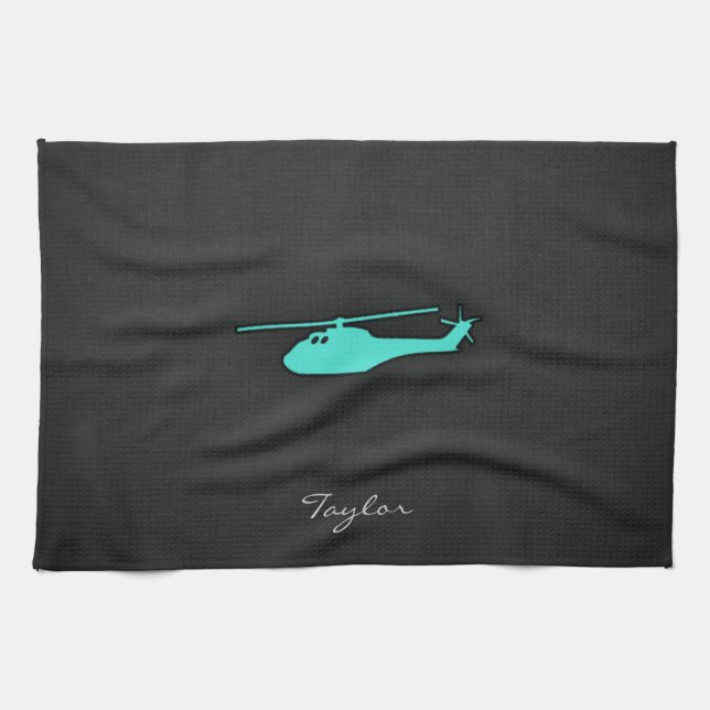 Turquoise; Blue Green Helicopter Kitchen Towel (Horizontal)