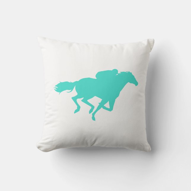 Turquoise; Blue Green Horse Racing Throw Pillow (Front)