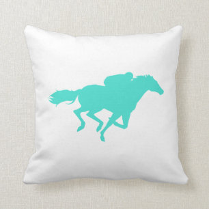 Turquoise; Blue Green Horse Racing Throw Pillow