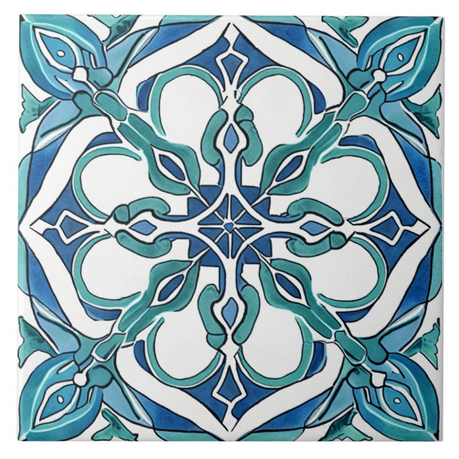 Turquoise Blue Green Mediterranean Azulejo Tile (Front)