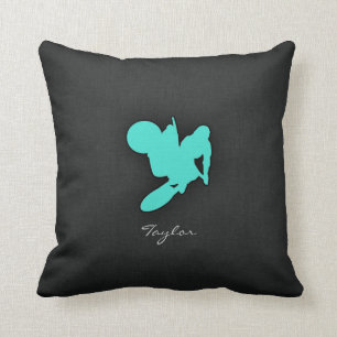 Turquoise; Blue Green Motocross Throw Pillow