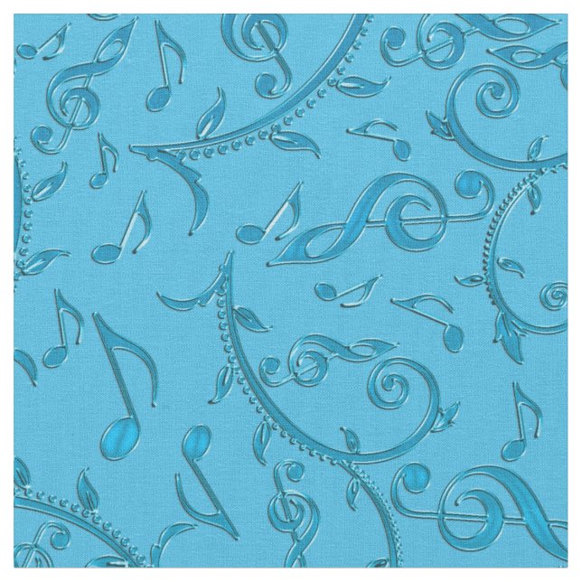 Turquoise Blue Green Music Notes Fabric (Close Up)