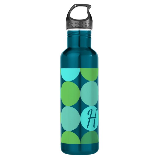 Turquoise Blue Green & Orange Circles Monogram 710 Ml Water Bottle (Front)