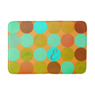 Turquoise Blue Green & Orange Circles Monogram Bath Mat