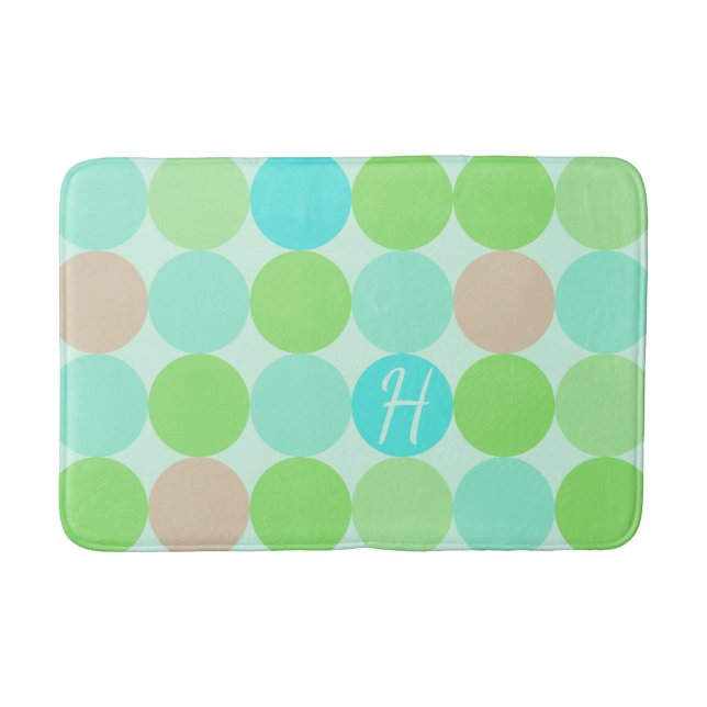 Turquoise Blue Green & Orange Circles Monogram Bath Mat (Front)