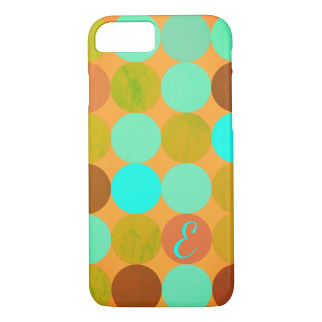 Turquoise Blue Green & Orange Circles Monogram Case-Mate iPhone Case (Back)