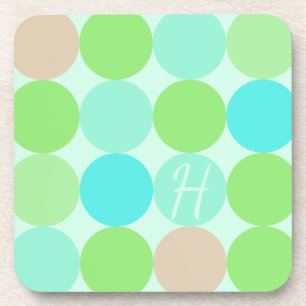 Turquoise Blue Green & Orange Circles Monogram Coaster