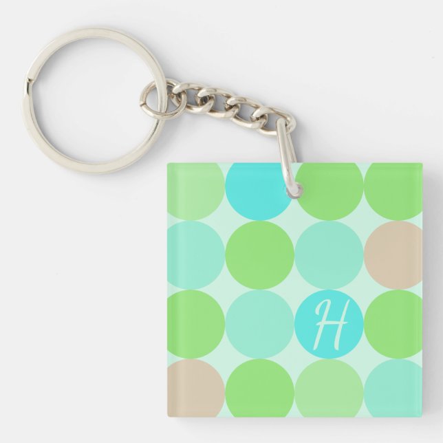 Turquoise Blue Green & Orange Circles Monogram Keychain (Front)