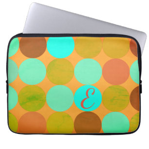 Turquoise Blue Green & Orange Circles Monogram Laptop Sleeve