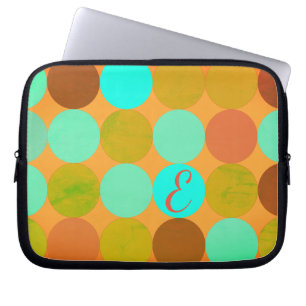 Turquoise Blue Green & Orange Circles Monogram Laptop Sleeve