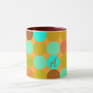 Turquoise Blue Green & Orange Circles Monogram Mug