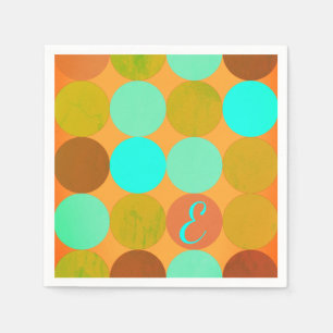 Turquoise Blue Green & Orange Circles Monogram Napkin