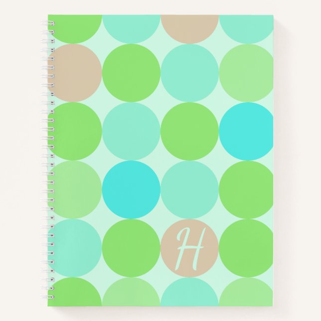 Turquoise Blue Green & Orange Circles Monogram Notebook (Front)