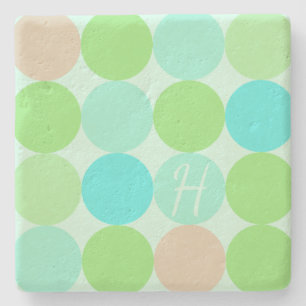 Turquoise Blue Green & Orange Circles Monogram Stone Coaster
