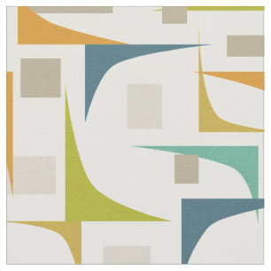 Turquoise Blue Green Orange Corners Mid-century Fabric
