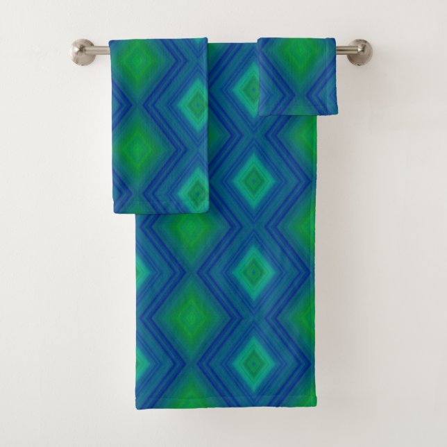 Turquoise Blue Green Pattern Bath Towel Set (Insitu)