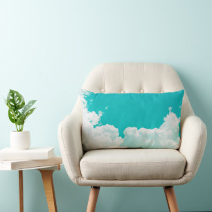 Turquoise Blue Green Sky Clouds Lumbar Pillow
