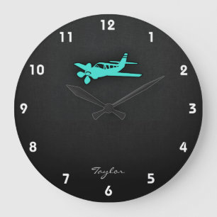 Turquoise; Blue Green Small Airplane Large Clock