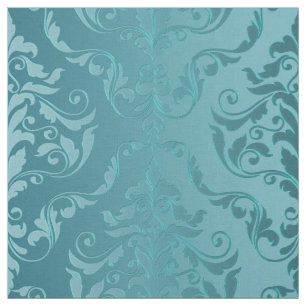 Turquoise Blue Green Vintage Damask Fabric