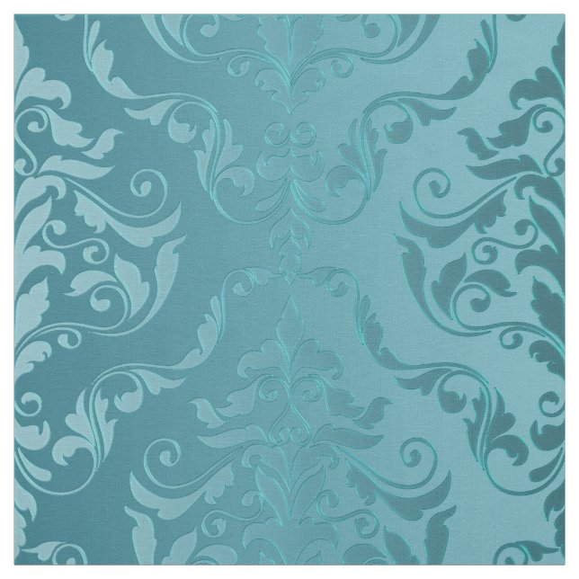 Turquoise Blue Green Vintage Damask Fabric (Swatch)