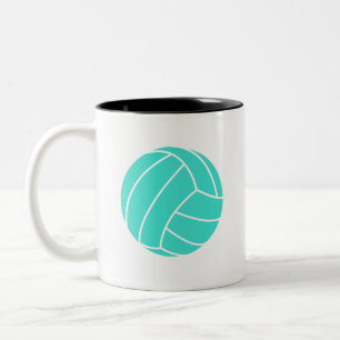Turquoise; Blue Green Volleyball Two-Tone Coffee Mug