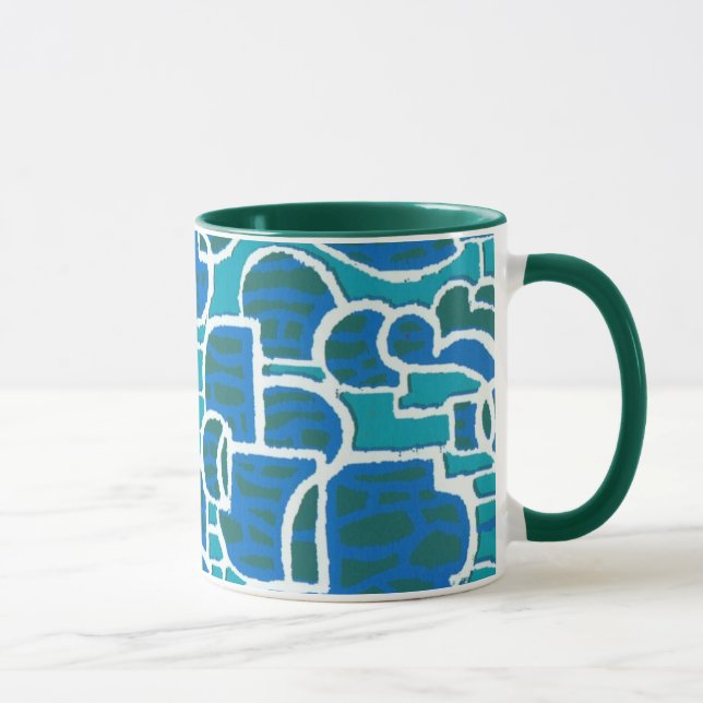 Turquoise, Blue, Green White Ringer Coffee Mug (Right)