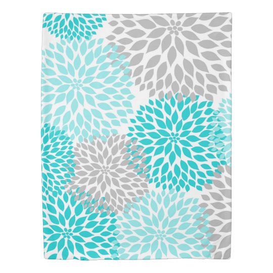 Turquoise Blue Grey Dahlias Bedding Blooms Duvet Cover Zazzle Ca