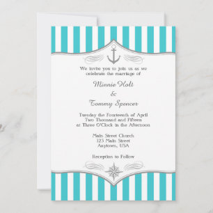 Turquoise Blue Grey Nautical Wedding Invitation