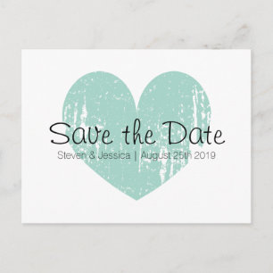 Turquoise blue heart save the date postcards