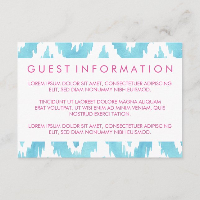 Turquoise Blue Ikat Guest Information Enclosure Card (Front)