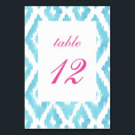 Turquoise Blue Ikat Table Number<br><div class="desc">Turquoise Blue Ikat is designed by Ness Nordberg. This design created with watercolors uses the iconic ikat pattern in blue to celebrate your destination wedding with a touch of boho. Note: Each table number card must be customized and individually added to the shopping cart. All artworks © Ness Nordberg. All...</div>