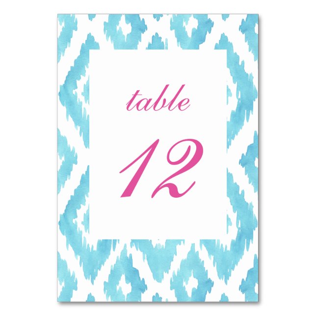 Turquoise Blue Ikat Table Number (Front)