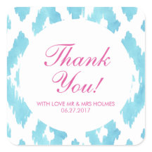 Turquoise Blue Ikat Thank You